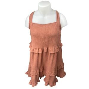 ASOS Brown Sleeveless Textured Ruffle Tiered Cami Mini Fit & Flare Tank Dress 12